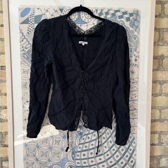 Reformation Black Lace-Trim Tie Front Blouse - Picture 4 of 8